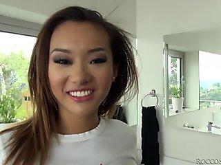 Fragile Japanese Alina is very persistent and strong in the caresses of a man's penis.
