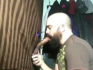 Hairy latino brings his dick to my glory hole