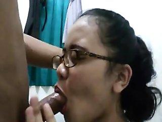 Indonesian nerdy girl blowjob and fuck